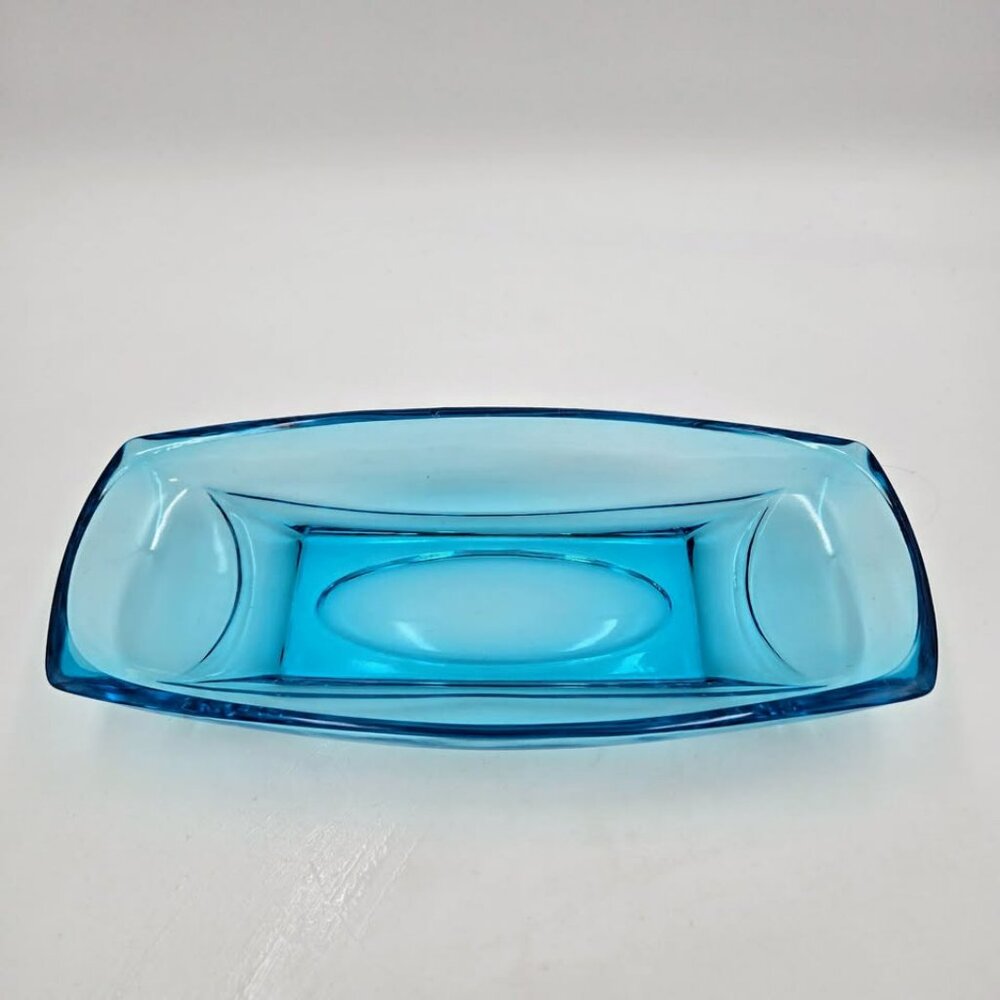 Vintage 1960s Hazel Atlas Glass Capri Blue Colony Trinket Celery Relish Candy